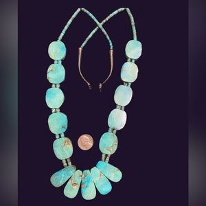 32” hand made native turquoise necklace this piece is well-made def to last!